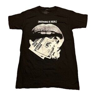 Fashion Nova Men’s S Black Graphic T-Shirt [NOTHING IS REAL] Lips Burning Money